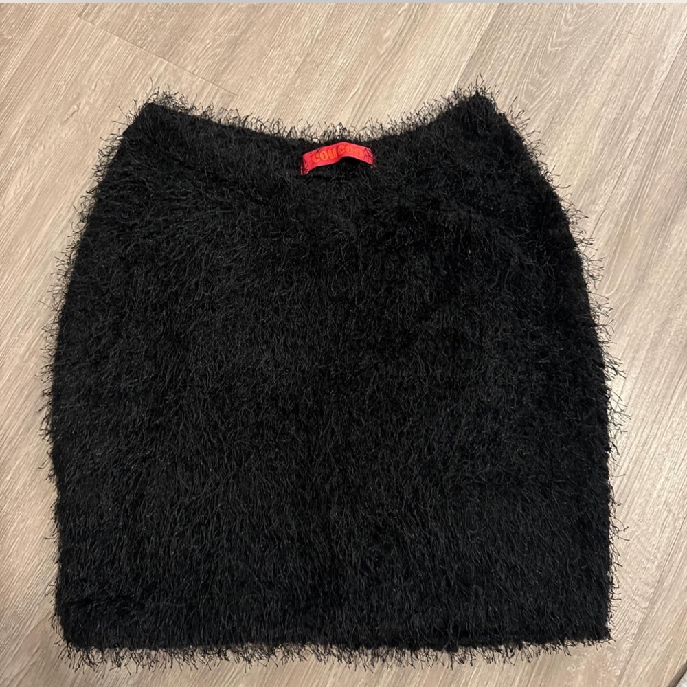 Chic Black Fuzzy Pencil Skirt